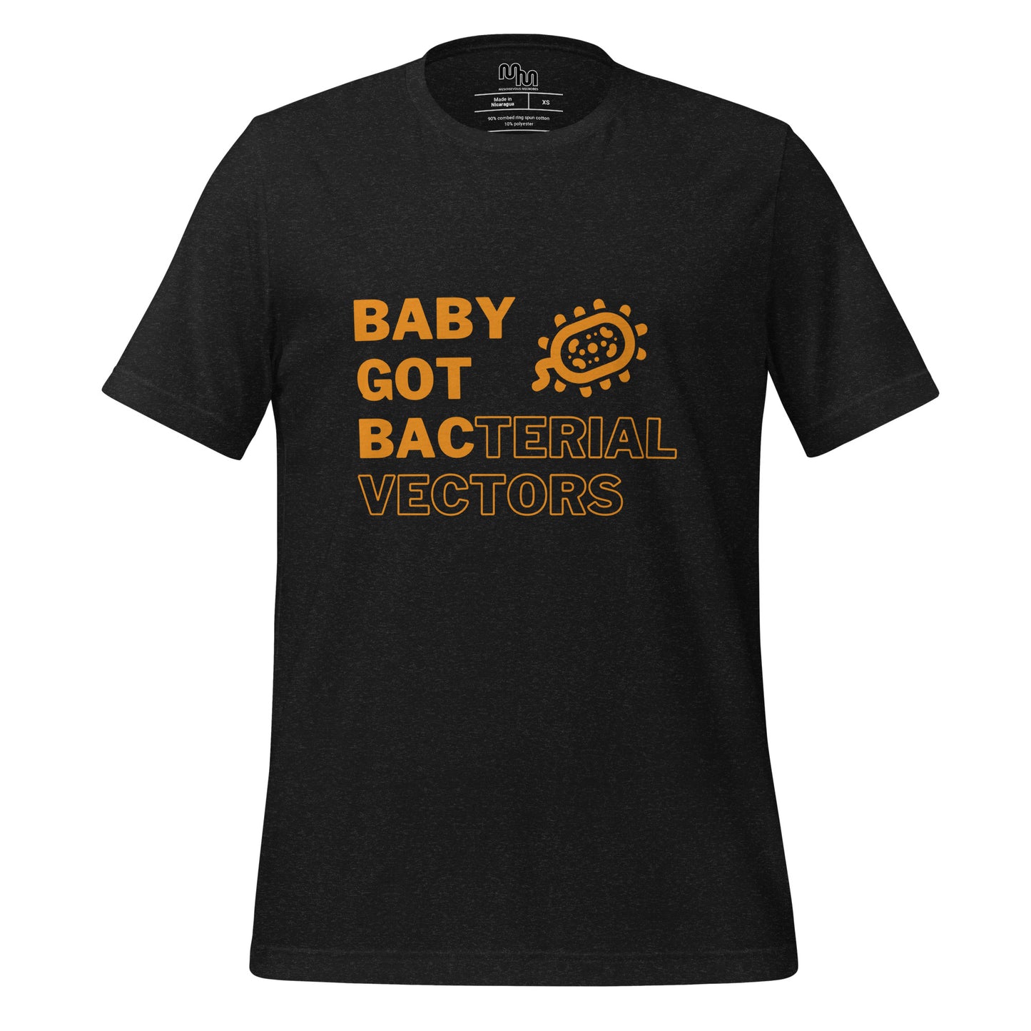 Mischievous Microbes - Graphic T-shirt - Baby Got Bac in Orange (Unisex Tshirt for Scientists)