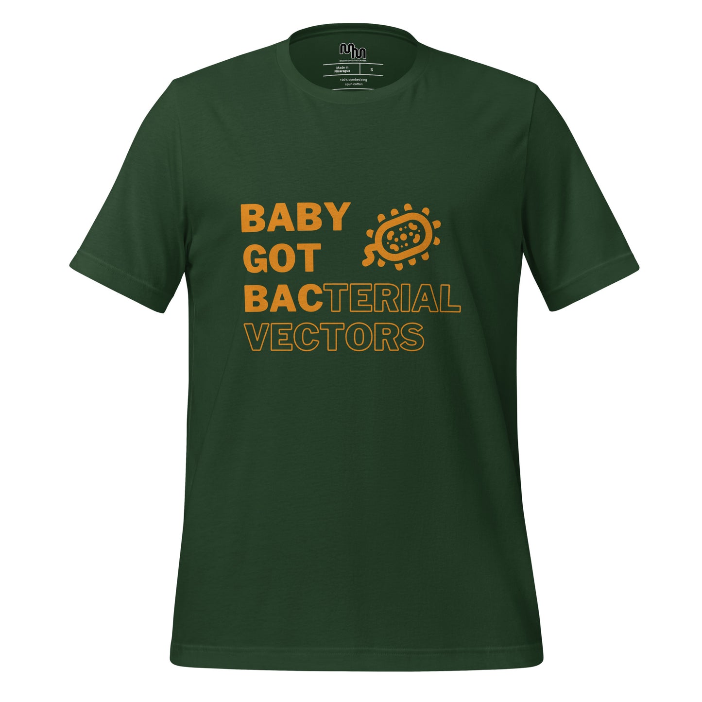 Mischievous Microbes - Graphic T-shirt - Baby Got Bac in Orange (Unisex Tshirt for Scientists)