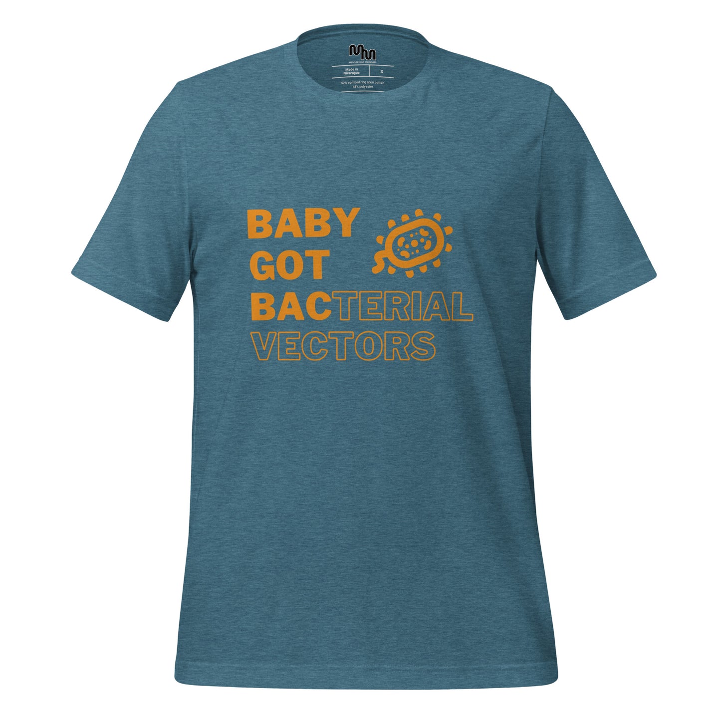 Mischievous Microbes - Graphic T-shirt - Baby Got Bac in Orange (Unisex Tshirt for Scientists)