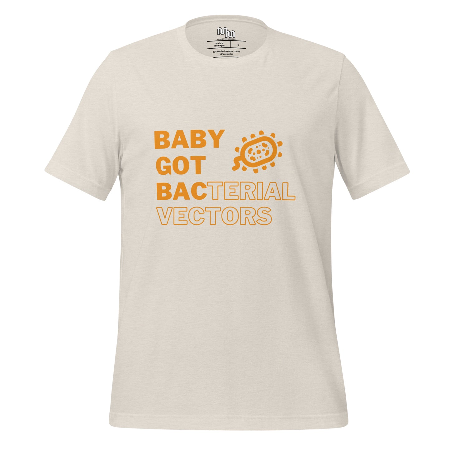 Mischievous Microbes - Graphic T-shirt - Baby Got Bac in Orange (Unisex Tshirt for Scientists)