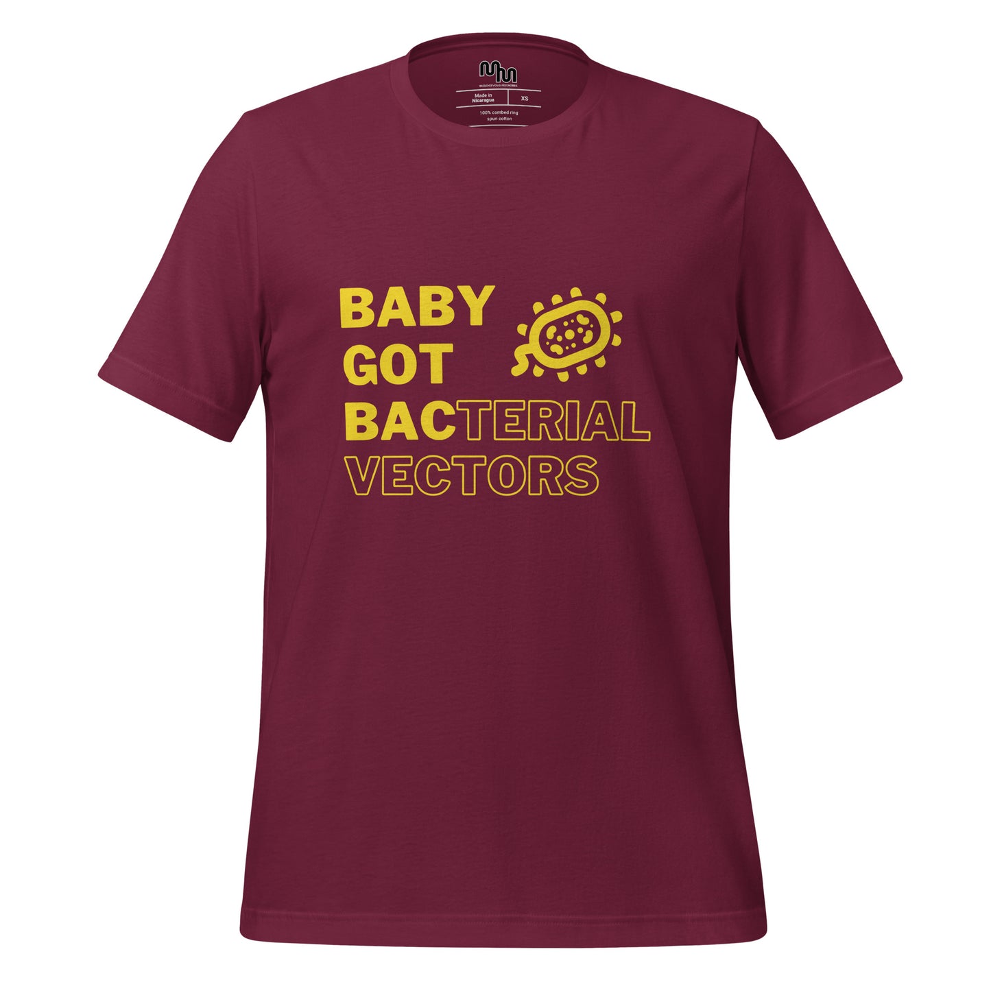 Mischievous Microbes - Graphic T-shirt - Baby Got Bac in Yellow (Unisex Tshirt for Scientists)